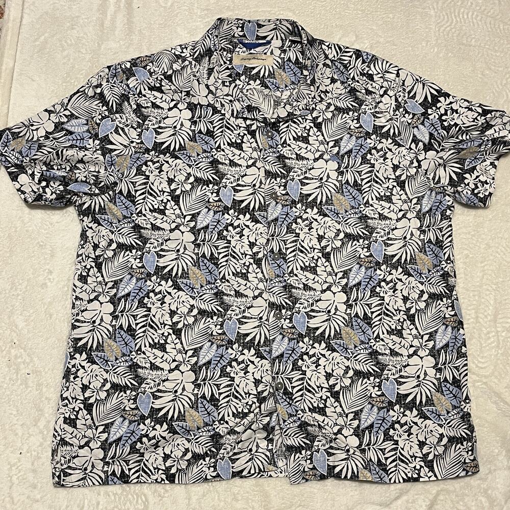 Tommy Bahama Shirt Mens Extra Large Hawaiian Floral Leaf Adult XL Vintage